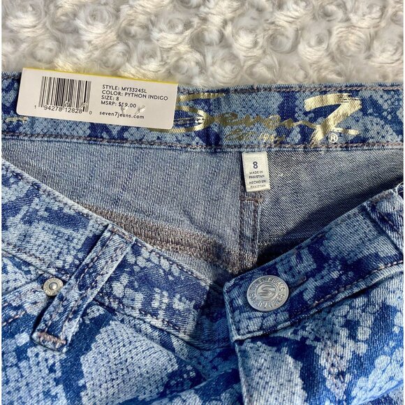 Seven7 Women's Weekend Short 5" Inseam Fray Hem Python Indigo Denim Short Size 8 - Picture 6 of 11